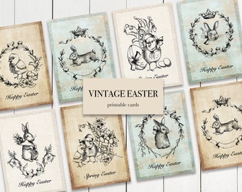 Vintage Easter Cards, Bunnies and Chicks, Printable Postcard Set (Digital Download)