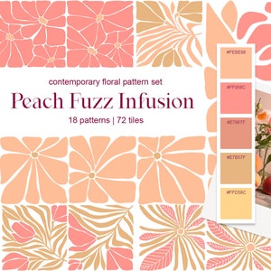 Peach Fuzz Floral Patterns – 18 Seamless Tiles in Vectors + 72 JPEGs and EPS – Planner, Phone Case, Gift Wrap & Fabric Prints