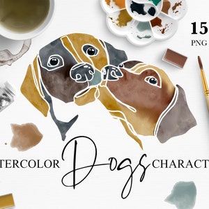 Watercolor Dogs Characters, Dogs portraits, Dogs clipart, watercolor abstract dogs, Dogs sketch, watercolor animal designs, PNG, High dpi