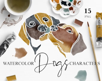 Watercolor Dogs Characters, Dogs portraits, Dogs clipart, watercolor abstract dogs, Dogs sketch, watercolor animal designs, PNG, High dpi