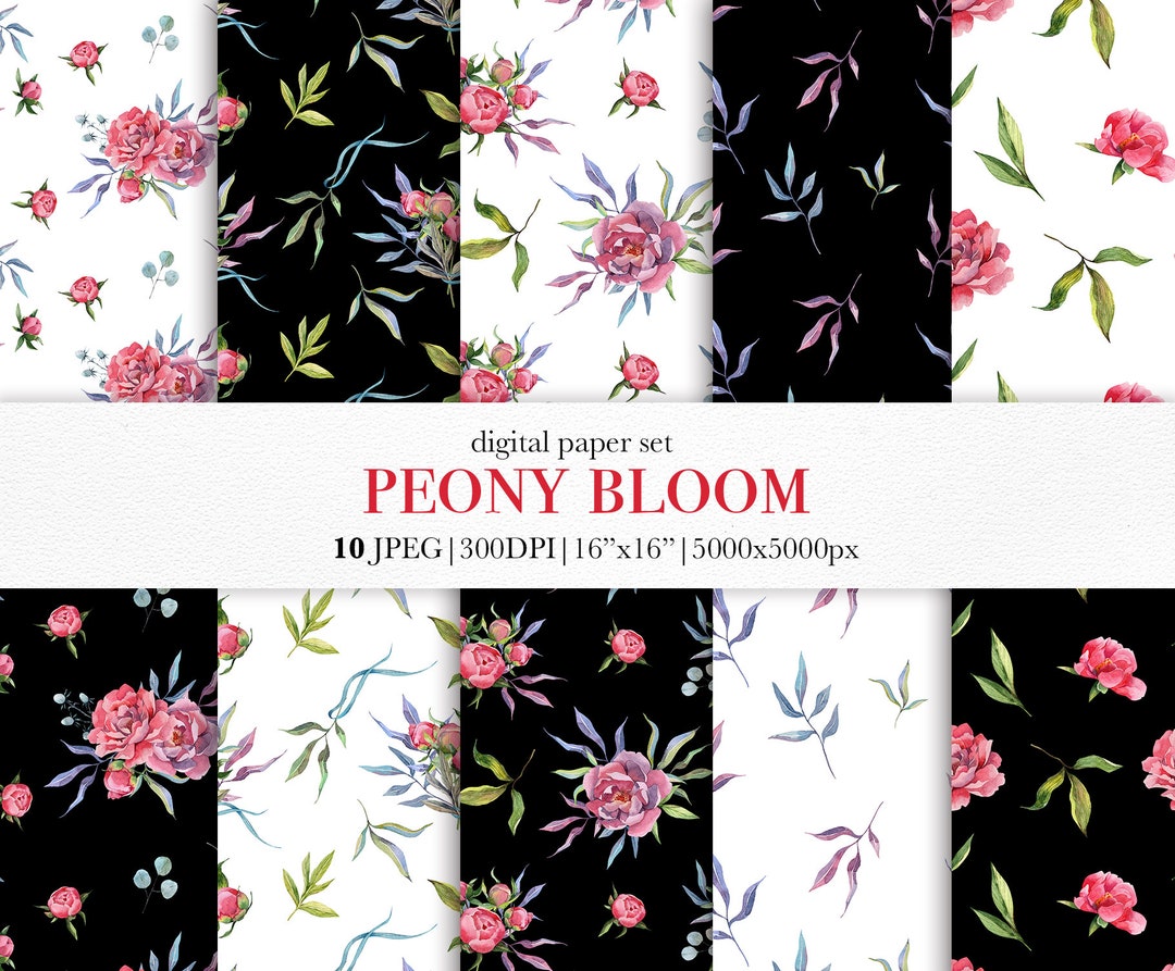 Watercolor Peony Floral Patterns – Seamless Printable Paper Set ...