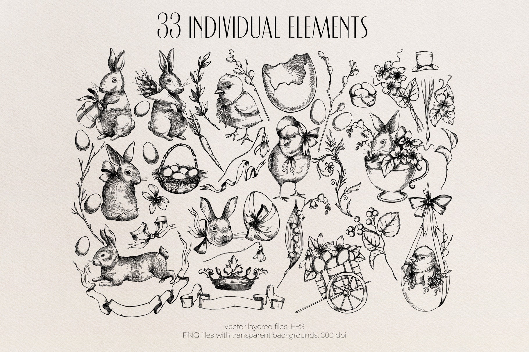 Vintage Easter Clip Art, Easter Rabbits Bunnies Clipart, Ephemera