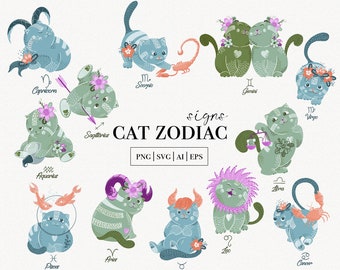 12 Cat Zodiac Signs Clipart, Cute Animal Horoscope, Astrology Sublimation  Designs, Cat Horoscope Clipart, Commercial Use, Ai EPS SVG PNG