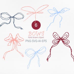 Hand-Drawn Bow Clipart | 6 PNG, SVG, EPS | Vintage Bow Illustrations | Digital Ribbon Clipart for Scrapbooking & Design