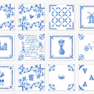 Delft Blue Tiles Clipart | Dutch Watercolor Tile Graphics (digital ...