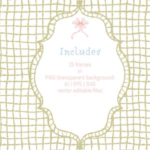 Hand-drawn vintage frames clipart set with 25 unique ornate borders. Includes PNG, SVG, AI, and EPS formats for digital scrapbooking, invitations, and design projects.