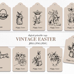 Easter Gift Tags, Bunny Basket Label, Vintage Easter Tags, Royal Easter Gift Tags, Easter Decor, Happy Easter Printable Tags, Easter Labels