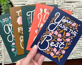 Thank You Card Set Vintage Inspired | Hand Lettered Thank You Card Variety Pack | Artist Designed Illustrated Cards Multi-Pack