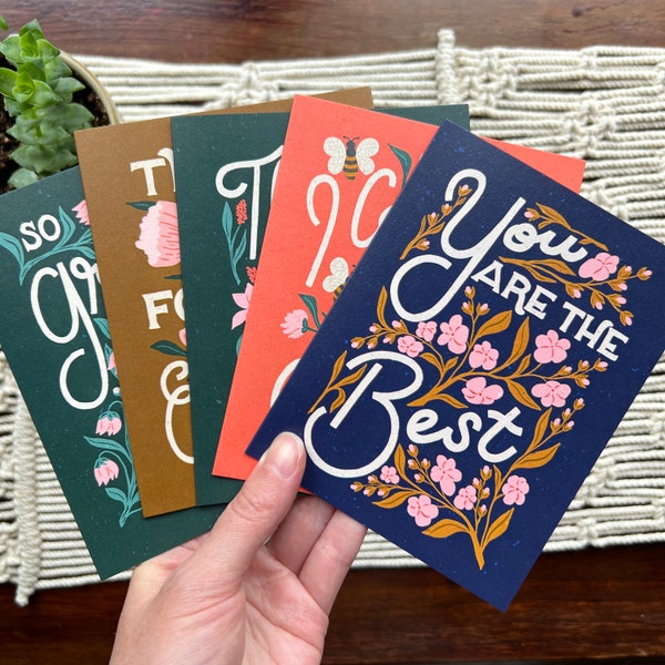 Thank You Card Set Vintage Inspired | Hand Lettered Thank You Card Variety Pack | Artist Designed Illustrated Cards Multi-Pack