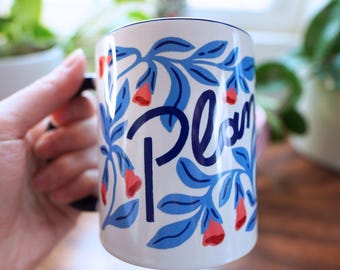 Plant Lover Mug with Colored Interior • Cute Plant Lady Gift • Gardener Coffee Mug • Hand Lettered Botanical Cup • Gift for Plant Mom