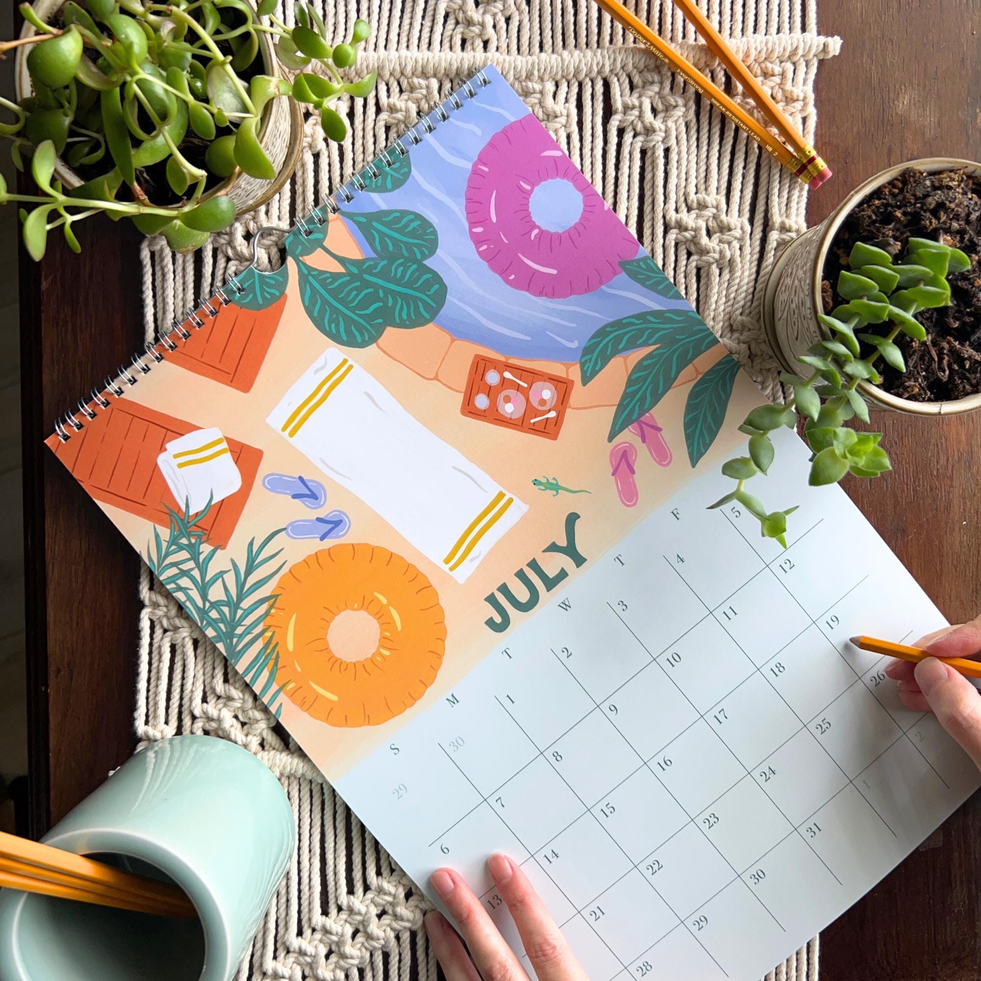 2025-2026 Illustrated Calendar | The Home in Seasons Calendar | July 2025 - June 2026 | Dogs, Cats, Houseplants, Gardening, and Vintage