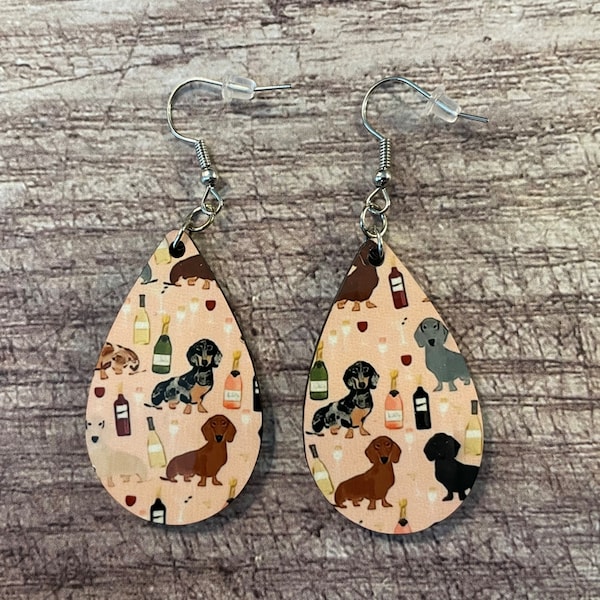 Dachshunds and Wine Earrings