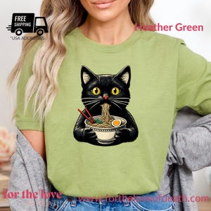 Noodle Cat Shirt, Ramen Cat T-Shirt, Foodie Lover Gift, Black Cat Noodle Graphic Tee, Retro Black Cat Lover T-Shirt, Ramen Cat Sweatshirt