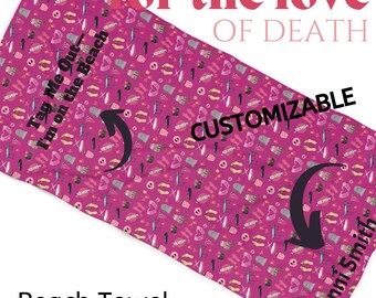 Morgue Motician Beach Towel - Customizable Funny Morbid Design, Unique Gift for Goth, Mortician, Halloween Decor, Black Humor Towel, Morbid