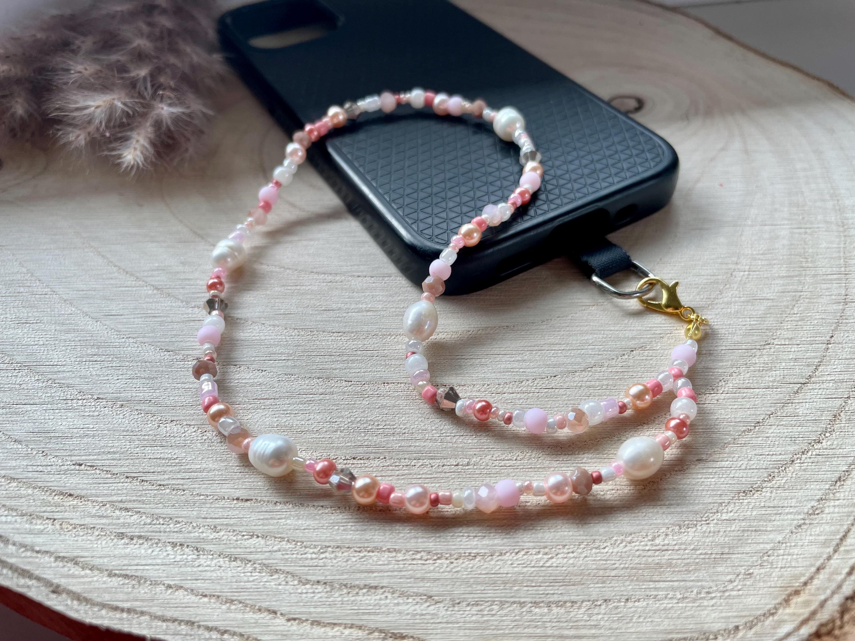 Elastisches Handy-Umhängeband Aus Silikon Mit Perlen – Niedliches Armband Mit 2 Befestigungsclips Für Handyhülle