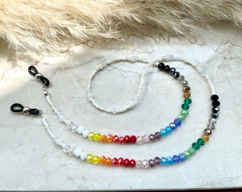 2in1 Brillenkette & Kopfhörer Kette bunt Regenbogen - Glasschliffperlen, Rocailles-Perlen