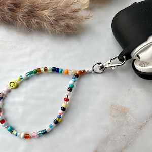 Pendentif AirPods pour étui, pendentif étui, chaîne AirPods - coloré avec smiley jaune