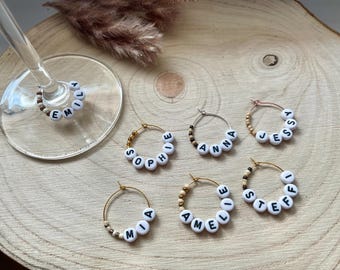 Segnabicchieri personalizzati in vetro - Edizione CAFFÈ con perline - Segnabicchieri da vino personalizzabili - Marrone, Beige, Crema, Oro