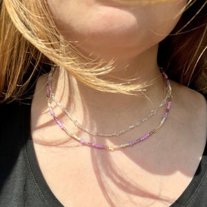 Choker Halskette klar, transparent, weiß Glasperlen, Glasschliffperlen & Rocaillesperlen Karabiner Bild 5