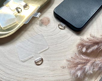 Adaptador para cadena/colgante de teléfono móvil - Adaptador universal - Placas transparentes y doradas