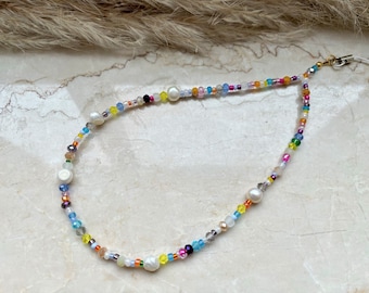 Mobile phone chain mobile phone pendant colorful & white - freshwater pearls, rocaille beads, cut glass beads