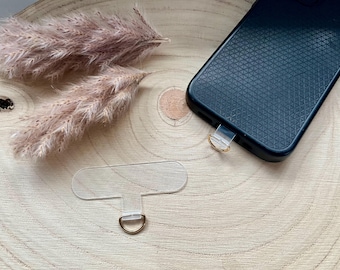 Adaptador para cadena/colgante de teléfono móvil - Adaptador universal - Placas transparentes y doradas