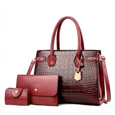 Three-piece Set Crocodile Pattern Handbags With Carry Handle - Etsy