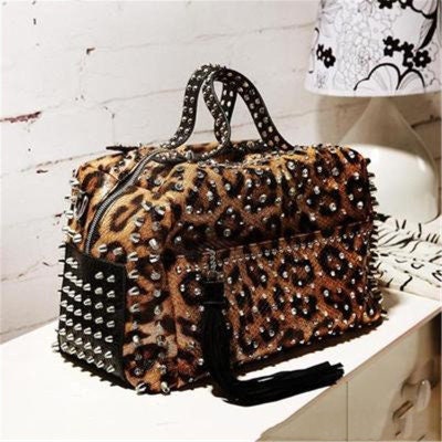 Buy Large Leopard Handbag Chain Tote Shoulder Bag for Women - Animal Print  Snap Closure Vegan Leather (Khaki) at
