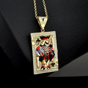 Kings Of Club Halskette in 14k Gold, Massivgold Anhänger, Minimalistischer Karten Anhänger, Spielkarte Schmuck für Geschenk, Gold Freund Geschenk