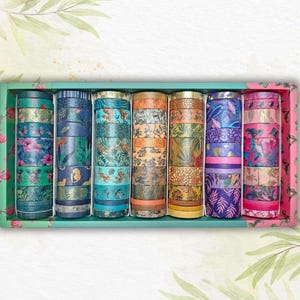 70x verzameldoos Washi Tape 'Jungle' thema. Beperkte hoeveelheid beschikbaar. Washi-tapeset voor plakboek, junkjournal, collage, planner, …