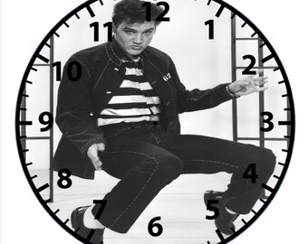 Vintage Célèbre Icône Elvis Presley Round Quartz Verre Chambre Horloge Murale Cadeau Nouveau 