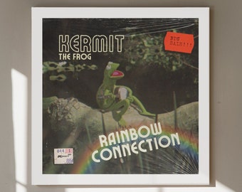 Kermit the Frog 12x12 Digital Art Print - Rainbow Connection Vinyl Record Muppet Inspired
