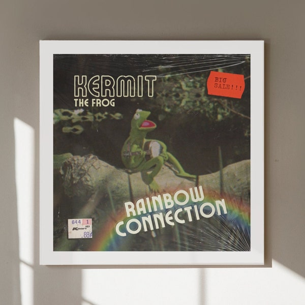 Kermit the Frog 12x12 Digital Art Print - Rainbow Connection Vinyl Record Muppet Inspired