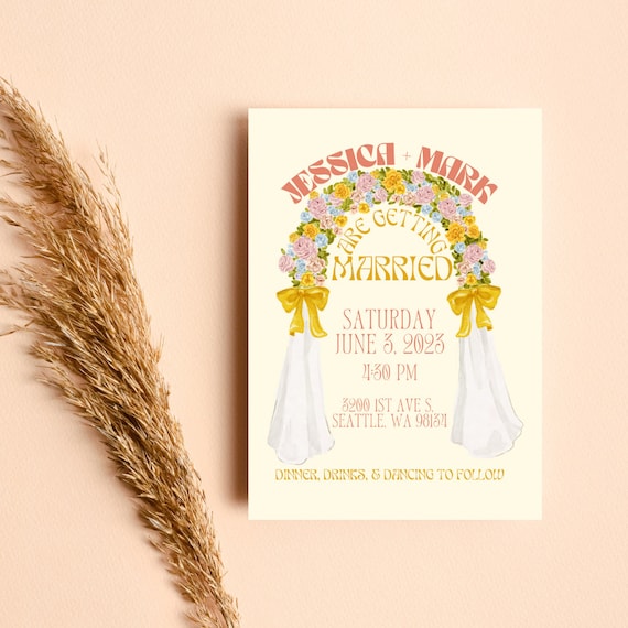 Custom 70s Vintage Wedding Invitation 5x7 Digital Download - Etsy