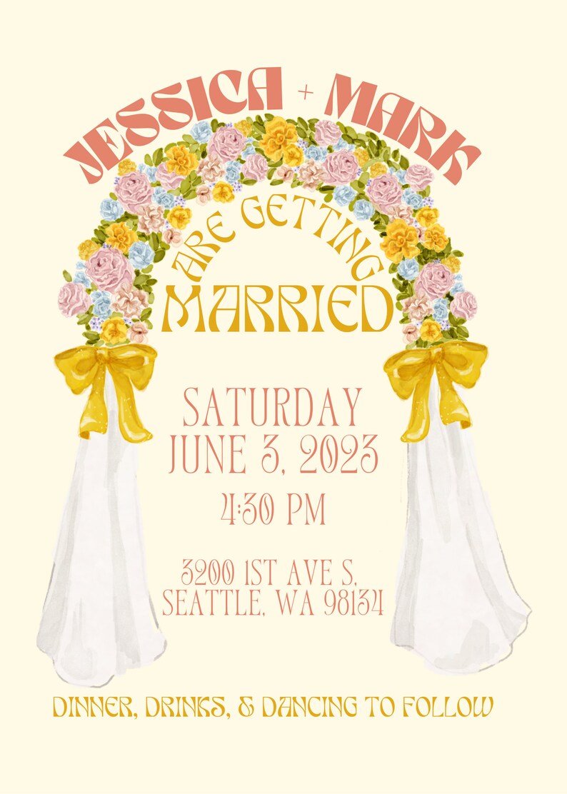 Custom 70s Vintage Wedding Invitation 5x7 Digital Download - Etsy