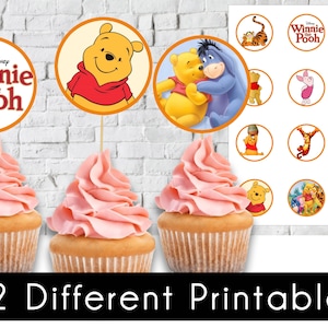 Winnie The Pooh, INSTANT DOWNLOAD digital file Cupcake Toppers, Cake Topper Birthday Party