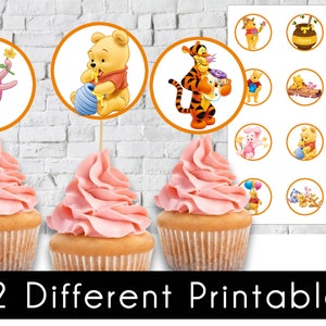 Winnie The Pooh, INSTANT DOWNLOAD digital file Cupcake Toppers, Cake Topper Birthday Party