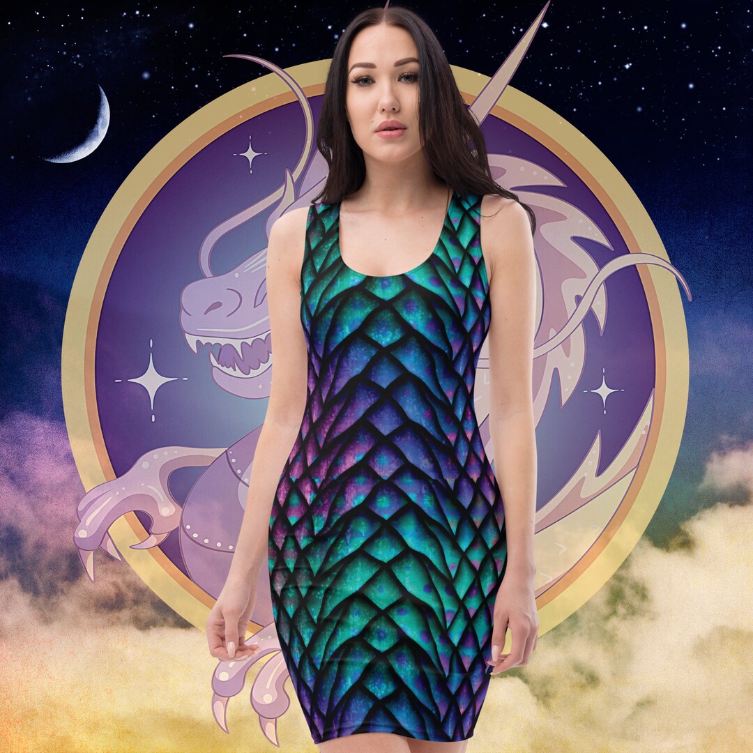 Green Purple Dragon Scale Fitted Dress Mythical Fantasy - Etsy