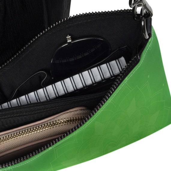 Green Subtle Cannabis Leaf Crossbody Bag Unique Stoner Fashion 