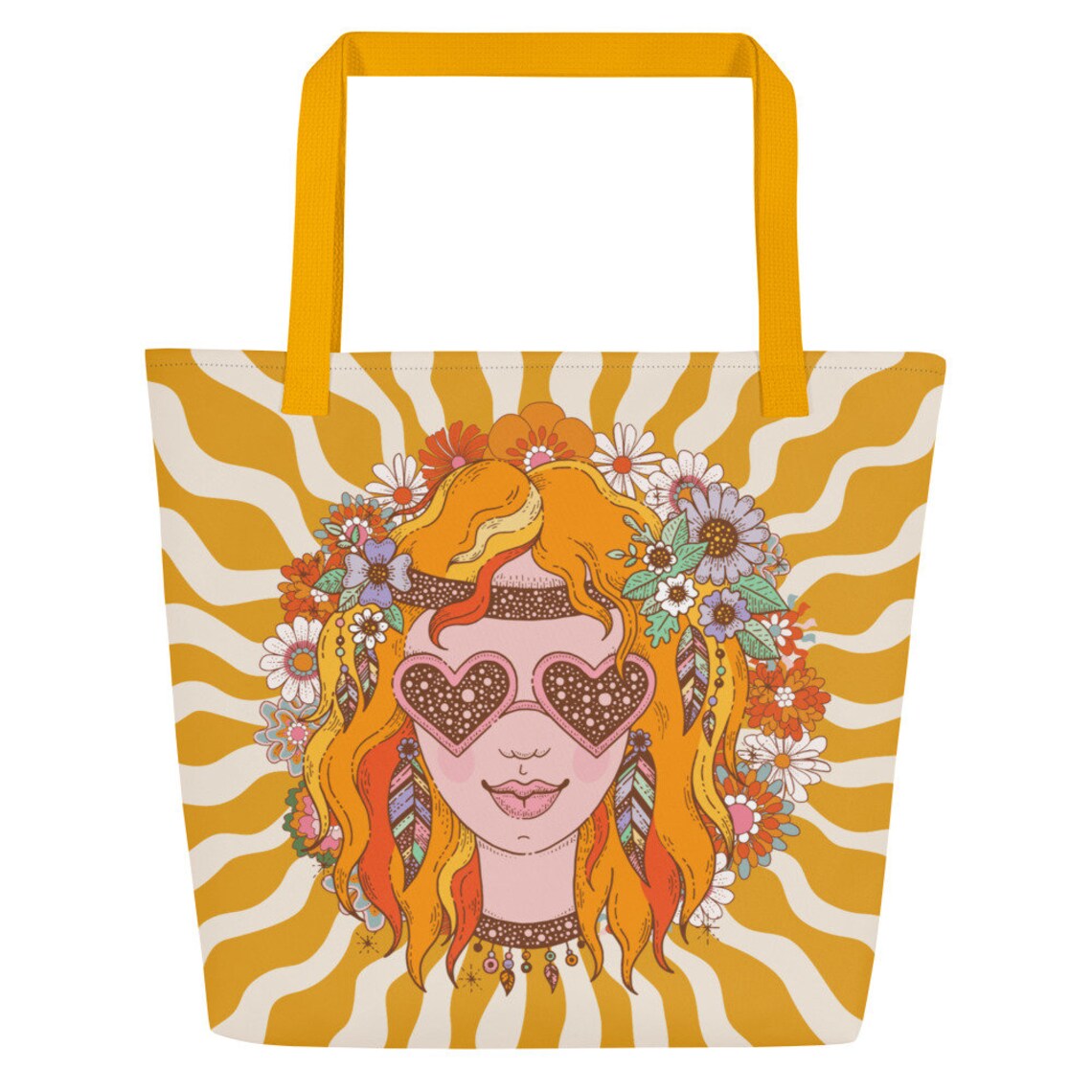 Large Hippie Tote Bag Personalized Bohemian Style Statement Tote