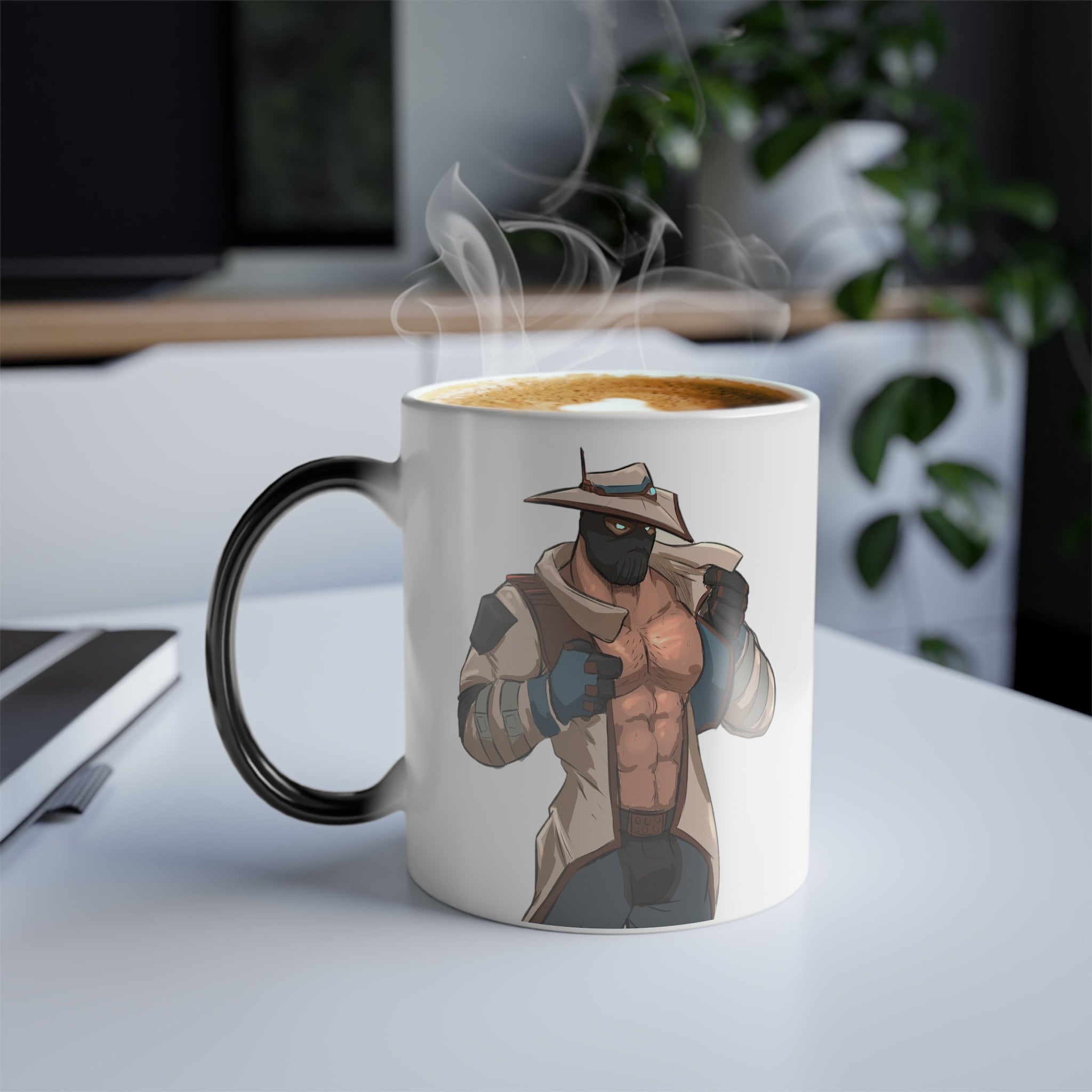 VALORANT CYPHER Magic Tasse - Wärmeempfindliche Farbmorphing Kaffeetasse - Einzigartiges Gamer Geschenk - Schwarze Tasse zeigt Design mit Heißgetränk