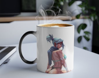 VALORANT JETT Magic Mug - Heat Sensitive Color Morphing Coffee Cup - Unique Gamer Gift - Black Mug Reveals Design with Hot Drink