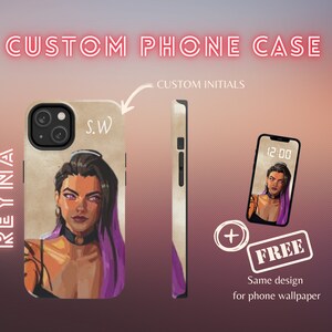 Custodia per telefono personalizzata VALORANT REYNA con carta da parati GRATUITA - Cover per telefono da gioco personalizzata - Aggiungi le tue iniziali - Set regalo giocatore unico - Agente Reyna