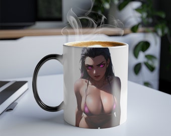 VALORANT REYNA Magic Mug - Heat Sensitive Color Morphing Coffee Cup - Unique Gamer Gift - Black Mug Reveals Design with Hot Drink