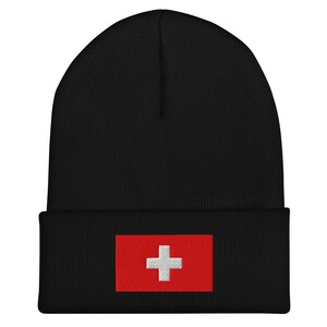 Schweiz Flagge Beanie - Bestickte Wintermütze
