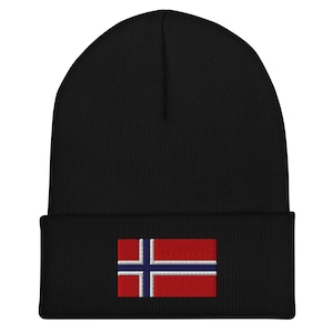 Norwegen Flagge Beanie - Bestickte Wintermütze
