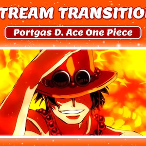 Puede incluir: Una ilustración digital de Portgas D. Ace del anime One Piece. Ace lleva su característico sombrero rojo con gafas y un collar rojo. Está sonriendo y tiene un fondo de fuego.