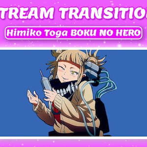 Puede incluir: Una ilustración digital de Himiko Toga de la serie de anime "My Hero Academia". Lleva una chaqueta marrón y una máscara negra con una sonrisa de dientes. Sostiene una jeringa en su mano derecha y tiene una expresión traviesa en su rostro.