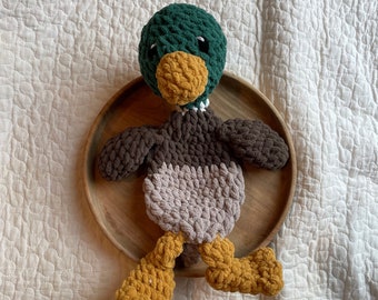 Duck Snuggler, Crochet Snuggler, Crochet Lovey, (Made to Order), Crochet Animal Toy, Kids Birthday Gift, Heirloom Gift, Baby Shower Gift