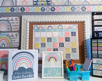 Boho Rainbow Classroom Decor Bundle: Editable, Calm, Cheerful - Etsy